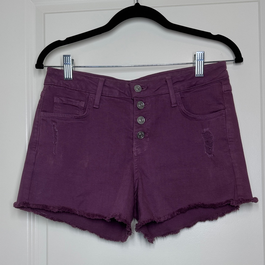 Just Usa Myra Mid Rise Frayed Hem Button Fly Shorts